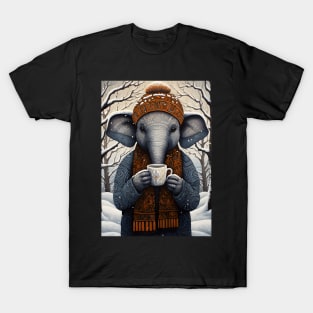 Elephant in Hat Funny Christmas Coffee Lover Gift T-Shirt